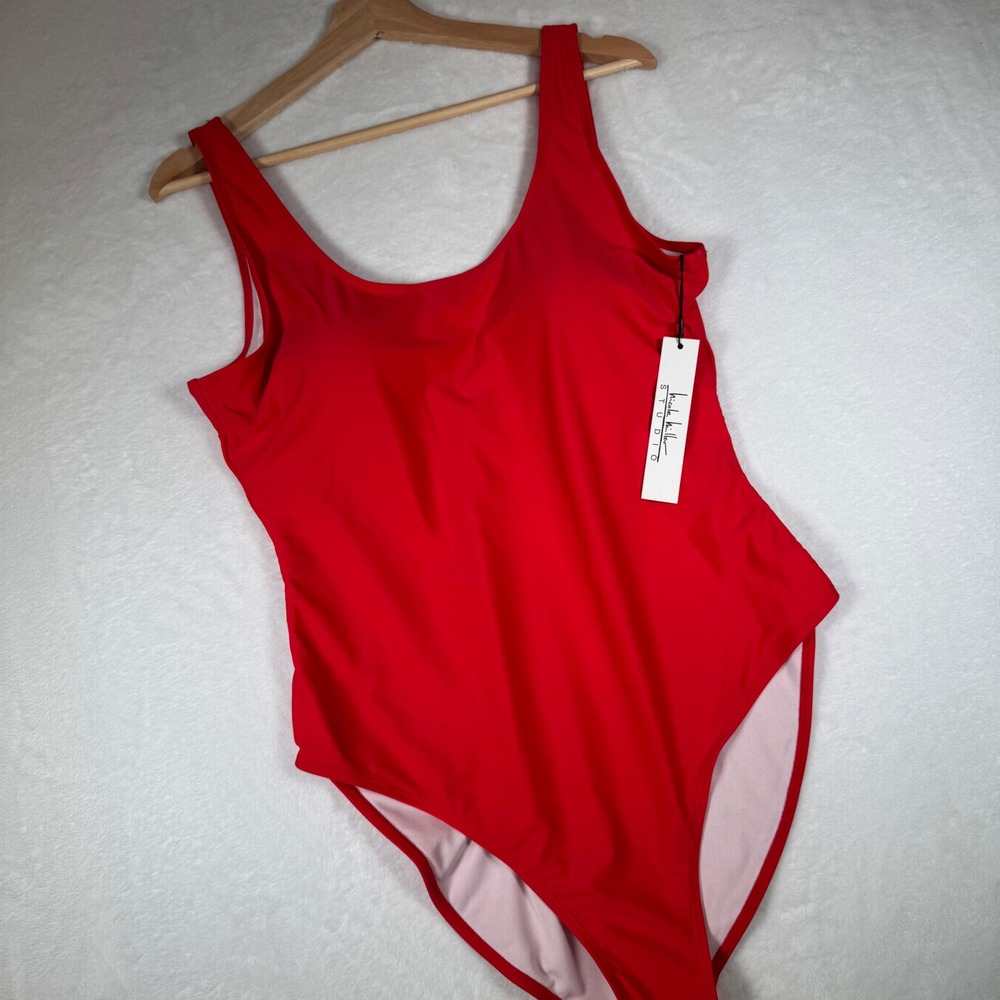 Nicole Miller‎ Studio Red Scoop Neck One Piece Swimsuit NMOP-108 XL NEW